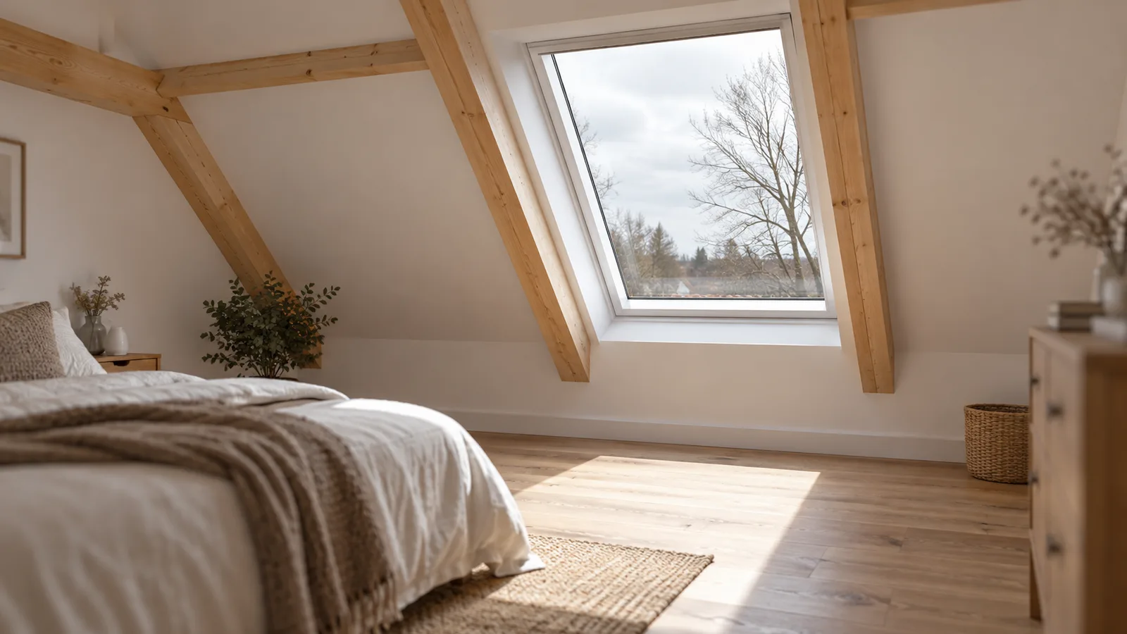 Fenêtre de toit neuve dans une chambre sous les combles